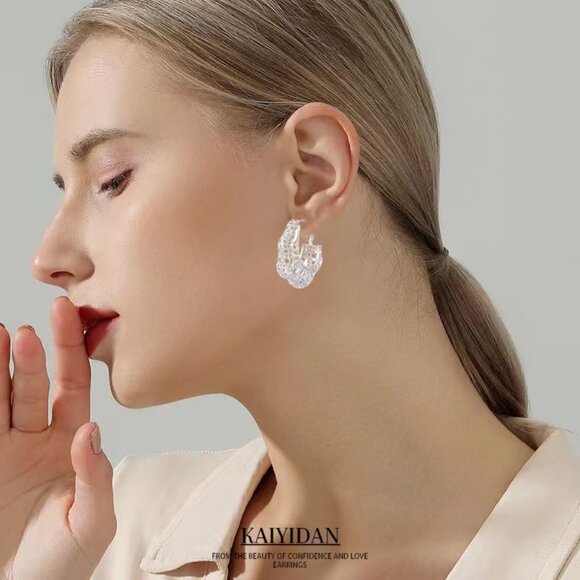 Gold Dangle Hoop Earrings For Women's - Picture 9 of 9